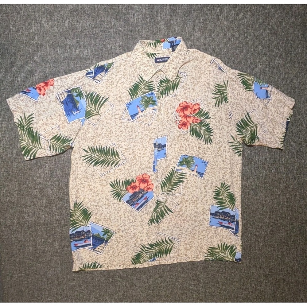 Puritan Hawaiian Men's Large Floral 90's Shirt Short Sleeve Button Up Tropical